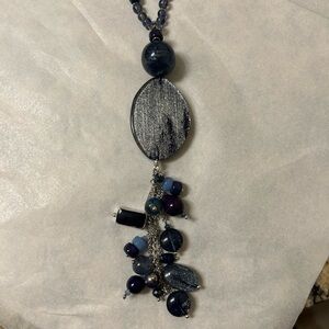 Chico's Blue Gemstone Necklace with Beaded Chain